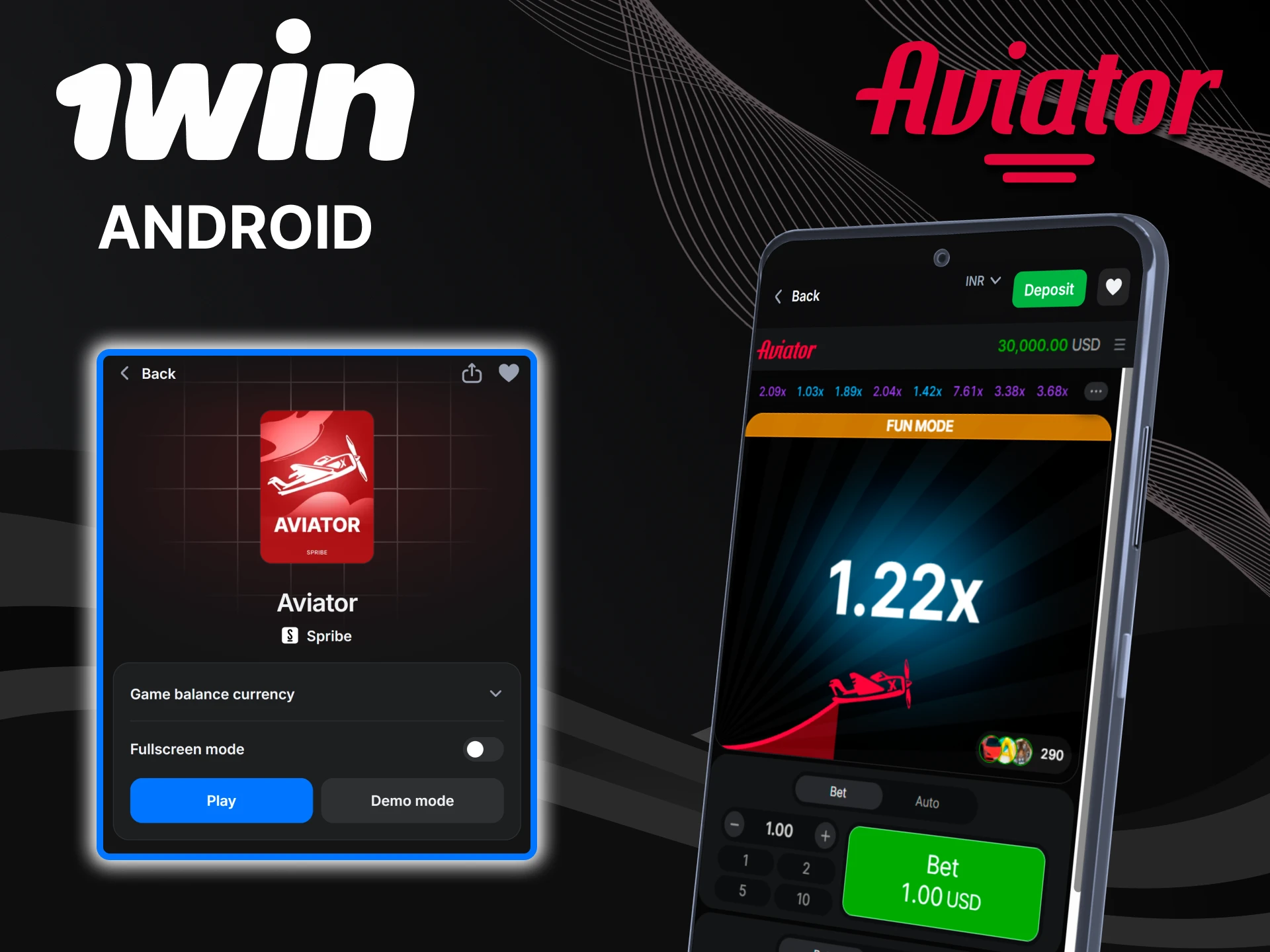 The Aviator game is available in the 1win app for Android.