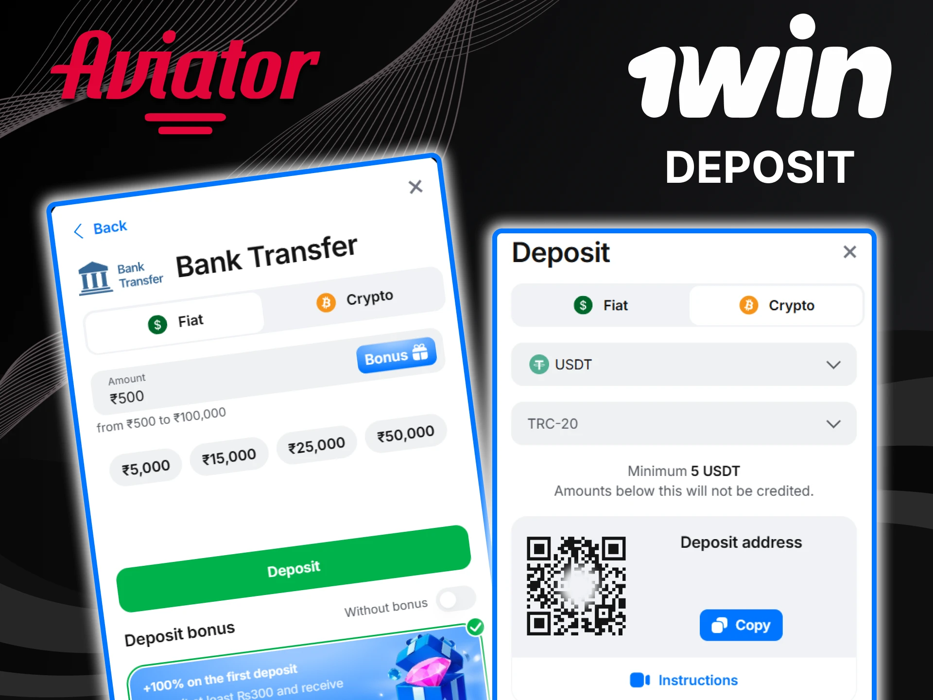 1win has provided the best deposit methods for the Aviator game.