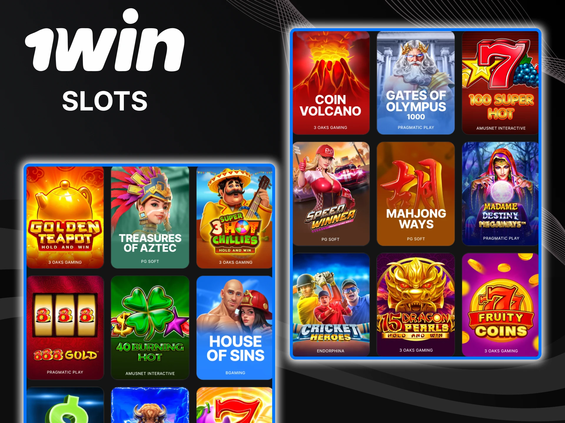 1win invites you to play slots in the casino section.