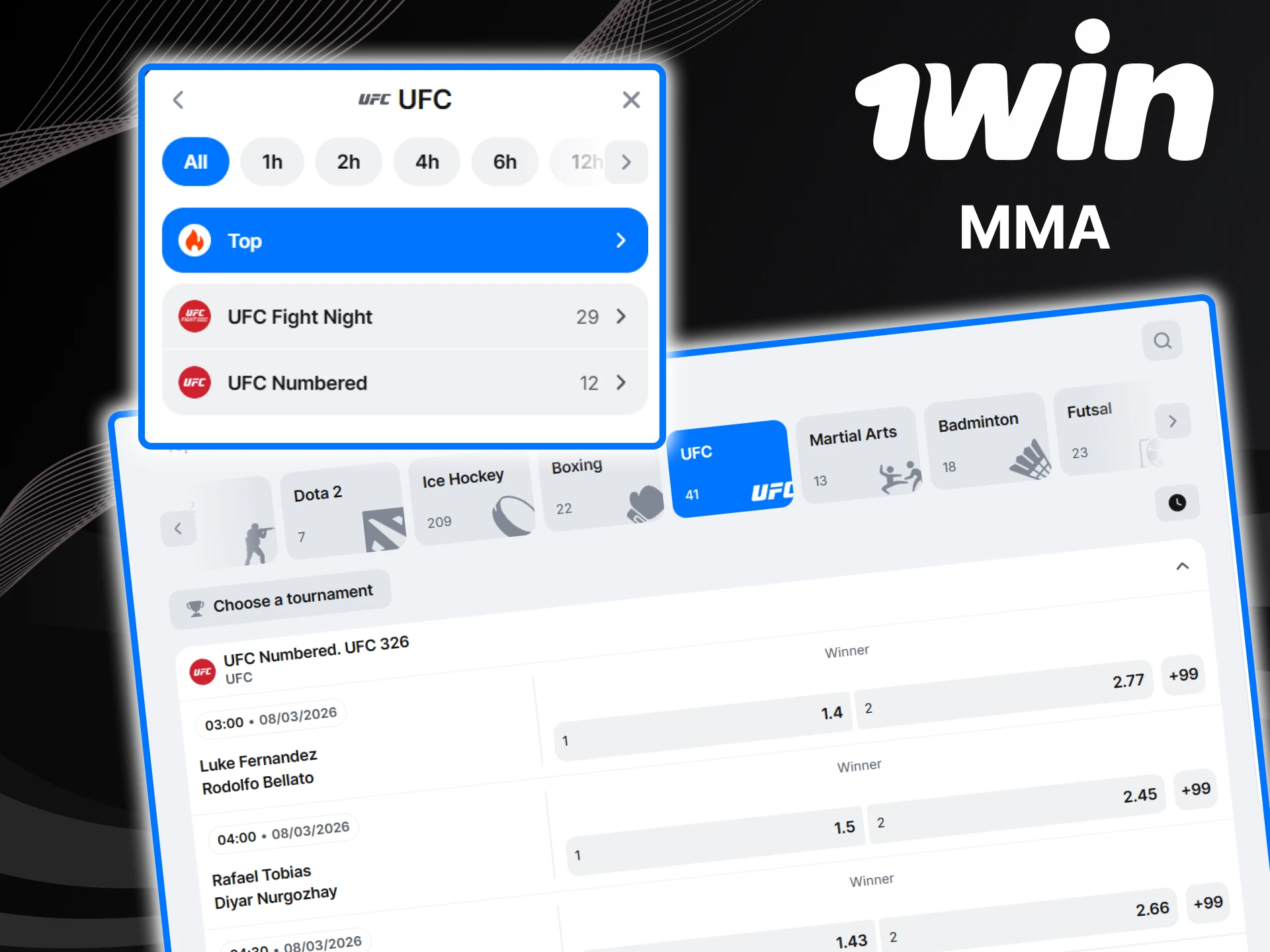 Place bets on your favorite fighter at 1win.