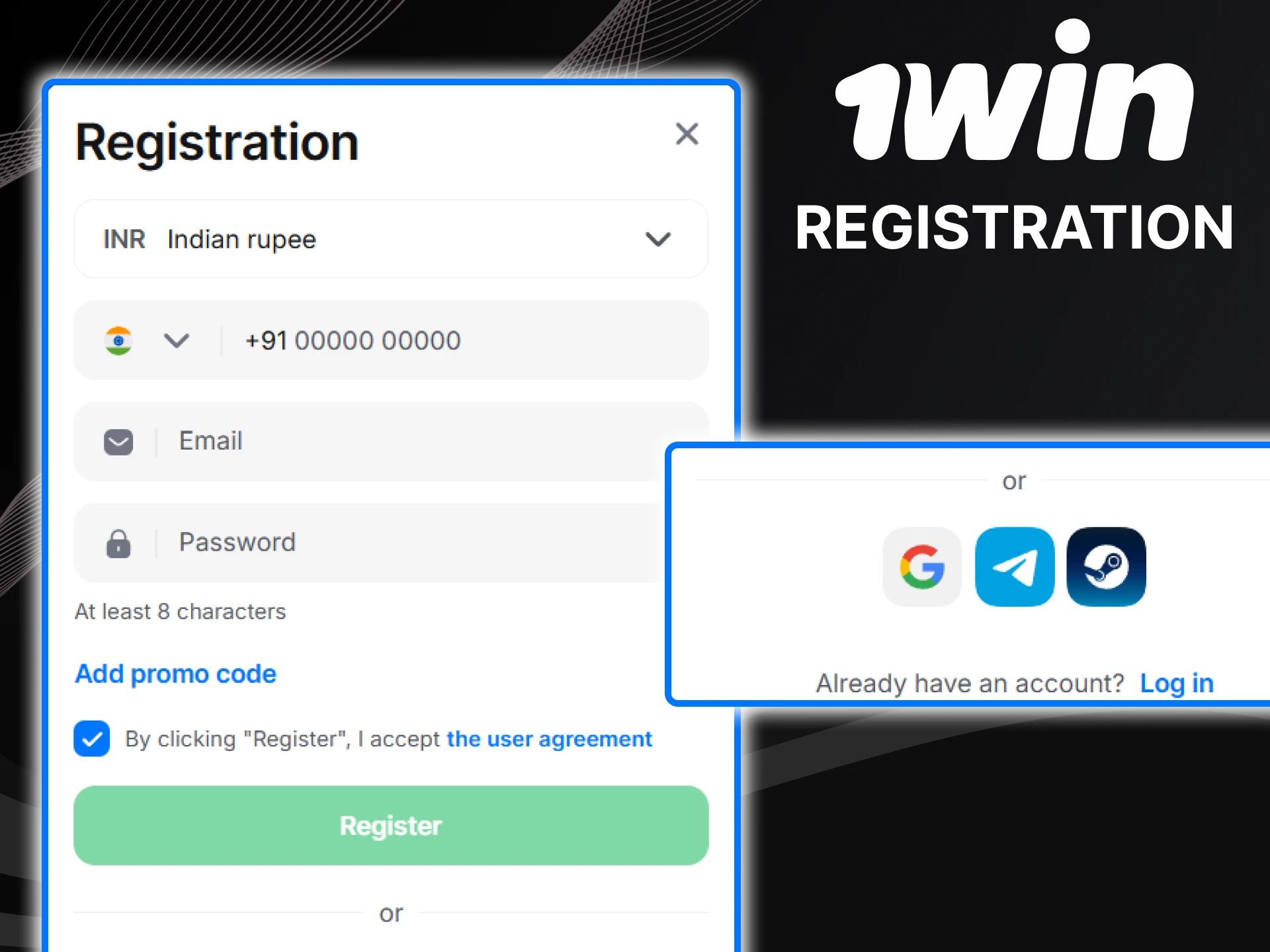 Registration on 1win takes just a couple of clicks.